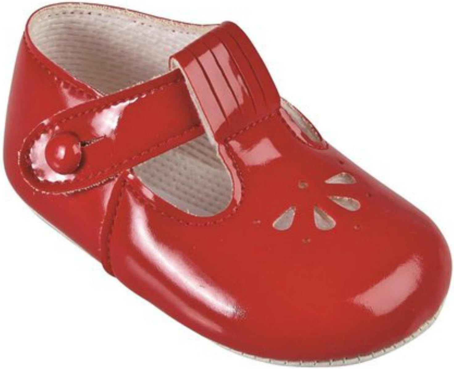 Baby T Bar Pram Shoes with Petal Punch Cut Pattern – Made in England by Early Days Baypods – Boys or Girls.