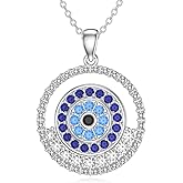 PEIMKO Evil Eyes Necklace 925 Sterling Silver Blue Lucky Protection Round Evil Eyes Turquoise Pendant Necklace for Women