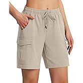 Ksmien Women's 7" Hiking Cargo Shorts Lightweight Quick Dry Ladies Summer Shorts with Zipper Pockets for Travel Golf