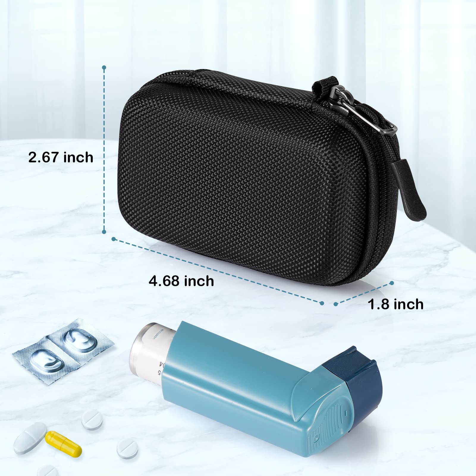 MEDMAX Inhaler Case, Hard Shell Protective Travel Carrying Case, Fits Standard Rescue & New Albuterol Inhaler Devices Up to 4 Inches, Device Not Included, Black