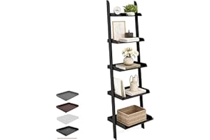Ballucci 5-Tier Ladder Shelf, Modern 67" Tall Wood Leaning Shelf Organizer for Living Room, Bathroom, Office, Bedroom - Black