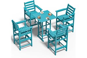 nevilywood 5-Pieces Outdoor Bar High Adirondack Chair Set –4 Adirondack Chairs with Bar Table,HDPE All-Weather Patio Furniture for Balcony, Backyard, Poolside –Aruba