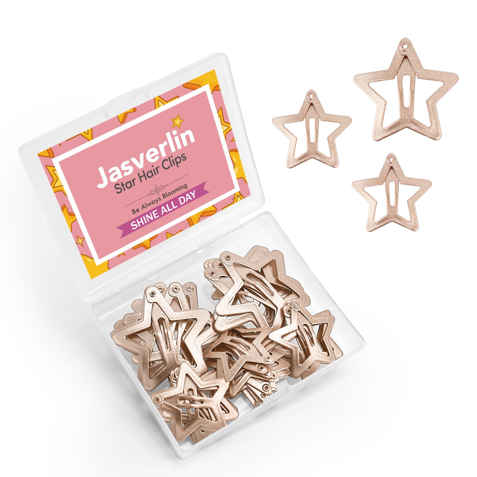 JASVERLIN 40Pcs 1.22" and 1.61" Star Clips, Small Metal Snap Hair Clips Fashion Accessories Cute Stars Barrettes for Women Girls Non Slip (Matte Rose Gold)