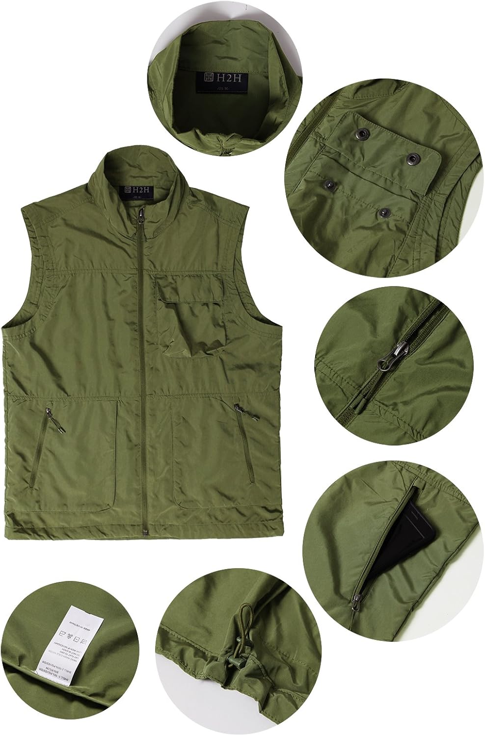 H2H Mens Casual Work Utility Hunting Travels Sports Vest with Multiple Pockets at  Men’s Clothing store