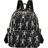 Mozuya Halloween Skeleton Skull Backpack Purse for Women Girls Black Mini Fashion Backpack Cute Laptop Back Pack for Traveling Work College S