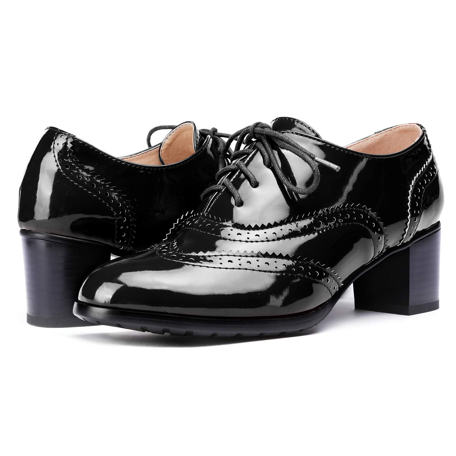 Odema Womens PU Leather Oxfords Wingtip Lace up Mid Heel Pumps Shoes … - Image 3
