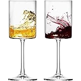 Moretoes 14oz Wine Glasses Set of 2, Square Wine Glasses for Red Wine, Crystal Modern Stemmed Glassware