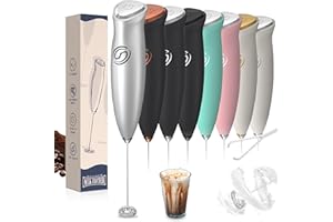 Heylotie Milk Frother Wand Coffee Frother Handheld Drink Mixer Handheld with 2 Whisks Electric Whisk Stirrers Electric Milk Frother for Coffee Mixer Wand Milk Foamer-Silver