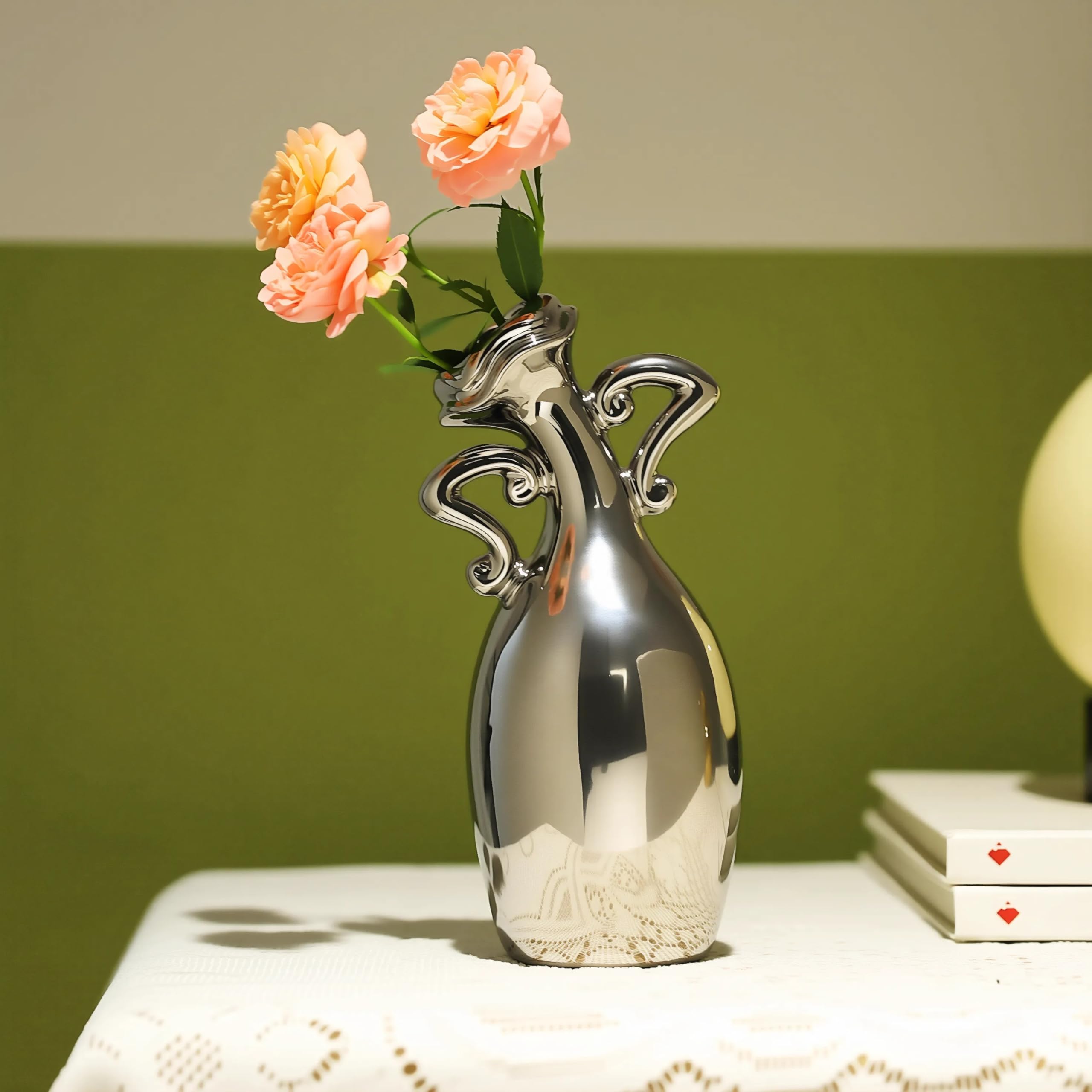 Photo 1 of Unique Vases for Flowers?7 Inch Silver Small Diameter Vase, A Novel Decoration for The Dining Table, Living Room, Bookshelf and Office, A for Flower Lovers