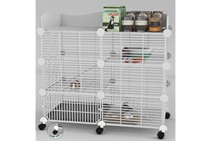 STILLCOVE Large Guinea Pig Cages Indoor on Wheels, 3 Tier C&C Ferret Cage Small Animal Hideout House with Top & Removable Tray, Pet Playpen Fence for 1-3 Hamster, Rat, Chinchilla, Hedgehog