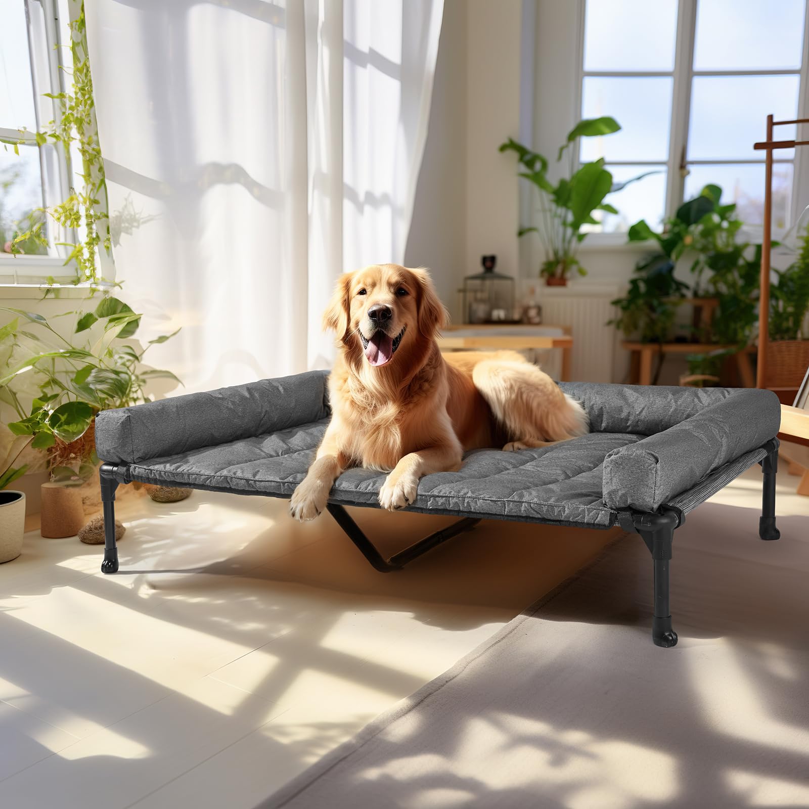 Image showcasing Veehoo Cooling Elevated Dog Bed + Waterproof Removable Pillow-Top Mat ...