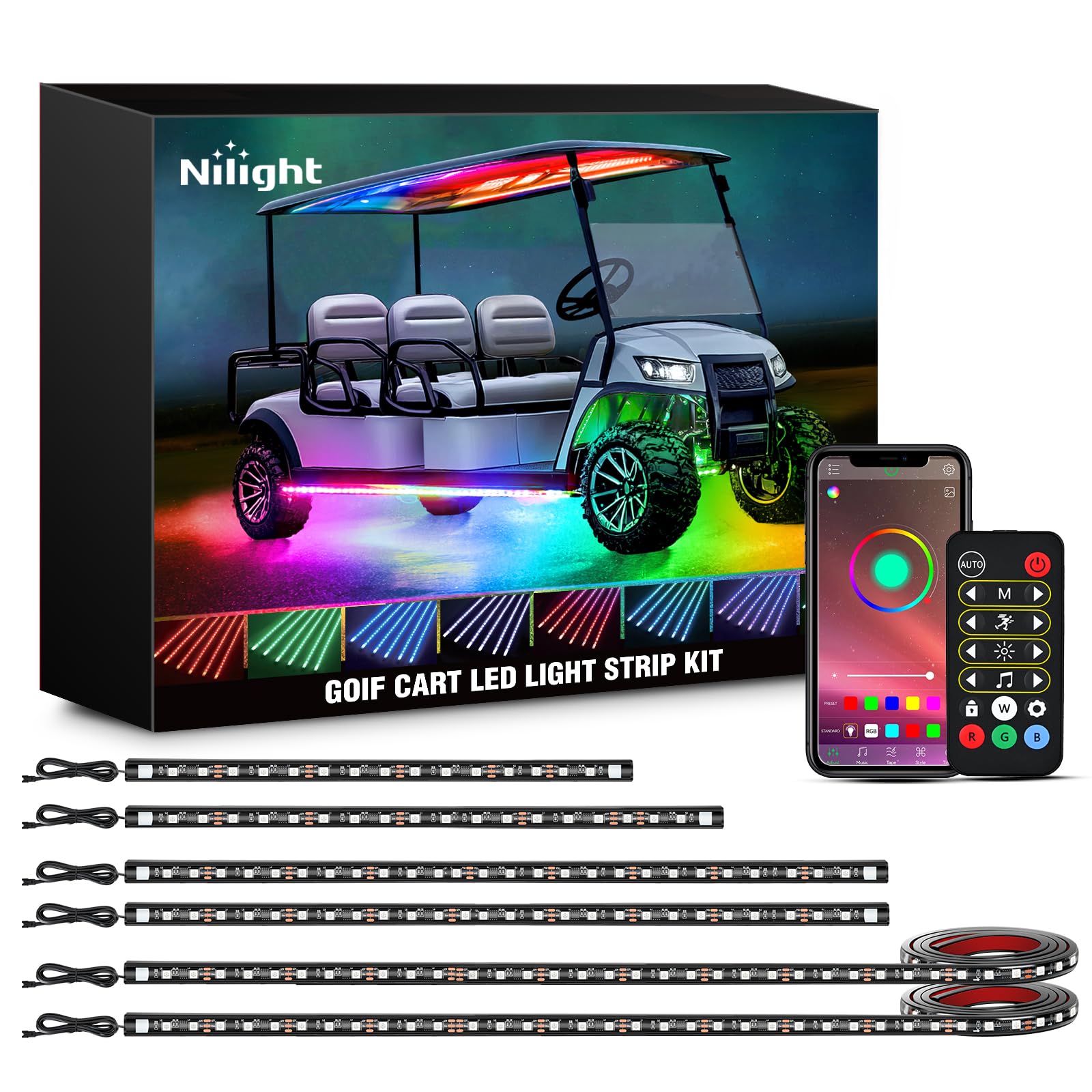 Photo 1 of Nilight 6PCS Golf Cart Underbody Light Kit with Canopy Lights Dream Color Multi-Mode Neon Accent Lighting APP Remote Control Sound Active Music Sync IP67 Waterproof 12V-65V for EZGO Yamaha Club Car