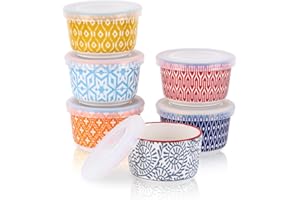 Selamica Ramekins with Lids 4 oz Oven Safe, Creme Brulee Ramekins Souffle Dishes with Covers, Stackable Ceramic Mini Ramekin 