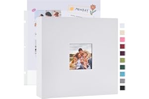 Mublalbum 12x12 Inch DIY Scrapbook Photo Album with 20 Plastic Sleeves 40 Pages Linen Cover 3 Ring Folder Binder for Wedding Baby Family and DIY Projects (White)