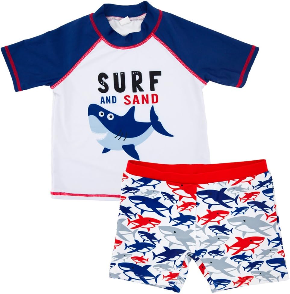 Baby Boys Sun Protection 2 Piece Shark Swimsuit,Kids Boys Rashguard Swimsuit Short Shirt and Shorts Set