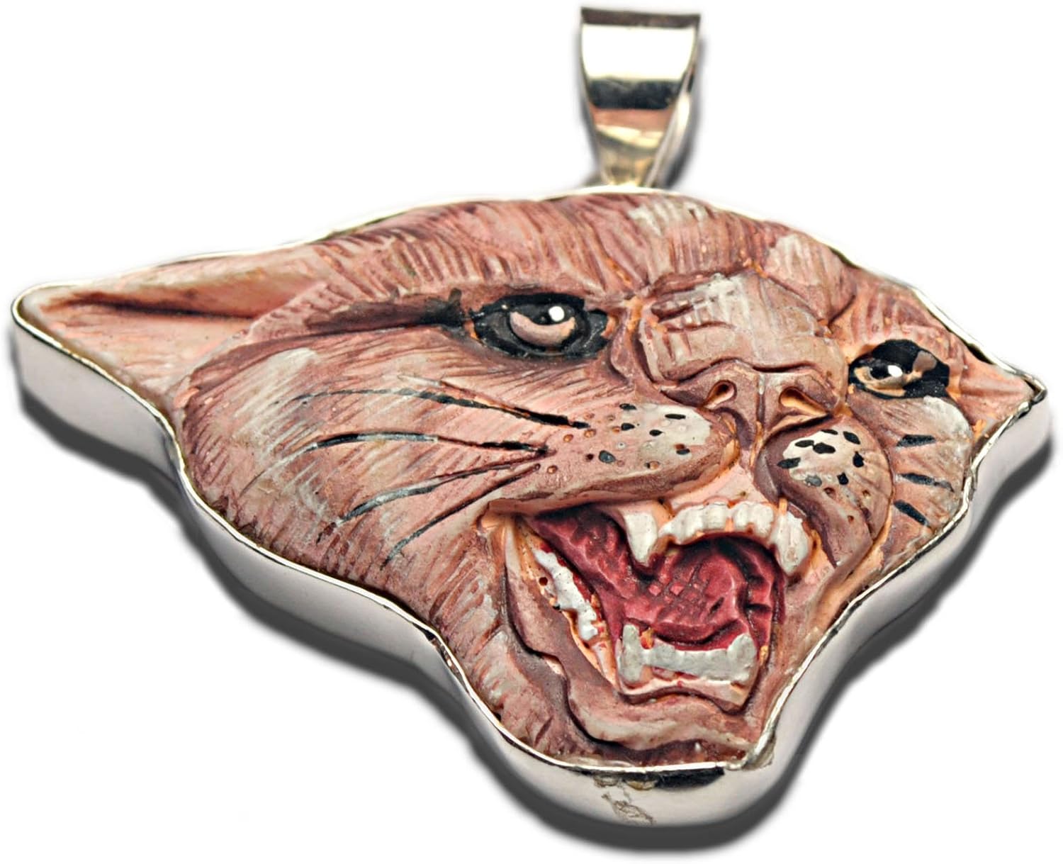Snarling Cougar Face Pendant Sterling Silver 925 Jewelry