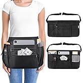 Wisreach Waitress Apron with 7 Pockets — Black Half Bib with Zippers & Adjustable Belt, Waist Apron for Women/Men, Restaurant Servers, Kitchen Staff