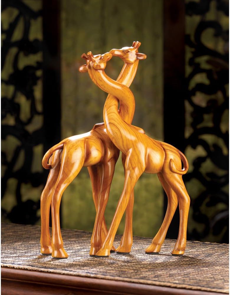 PAIR OF INTERTWINED KISSING GIRAFFES FIGURINES STATUE HOME DECOR