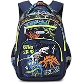 Cusangel Kids dino Backpack for Boys Elementary,Preschool School Bags 16 Inch Dinosaur Bookbag Multi Compartment,Sturdy Backpack Age 5-10(Dinosaur Fossil, Glow In The Dark)