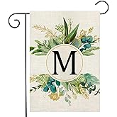 Monogram Garden Flag For Outside, Monogram Letter M Garden Flags 12x18 Double Sided Floral Spring Garden Flags Family Last Name Initial Small Burlap Flag For Yard And Garden Decor (M)
