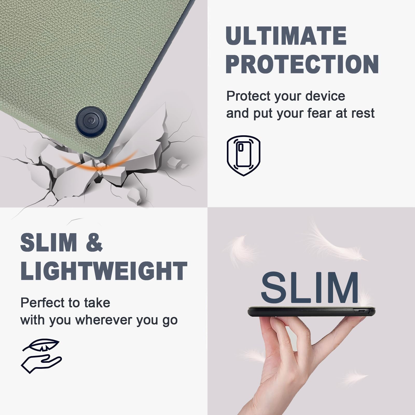 Caweet Case for Kobo Libra Colour (Model:N428, 2024 Release), Ultra Lightweight PU Leather Shell Cover with Auto Wake/Sleep, Green