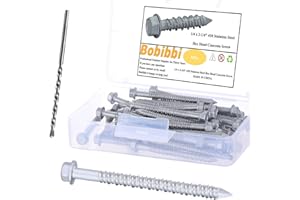 Bobibbi 1/4 x 2-1/4" 410 Stainless Steel Hex Head Tapcon Concrete Screw Anchor, for Anchoring to Masonry, Block or Brick (50Pcs)