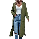 Danedvi Long Cardigan Sweaters for Women Ribbed Knit Open Front Long Sleeve Oversized Fall Casual Coat with Pockets