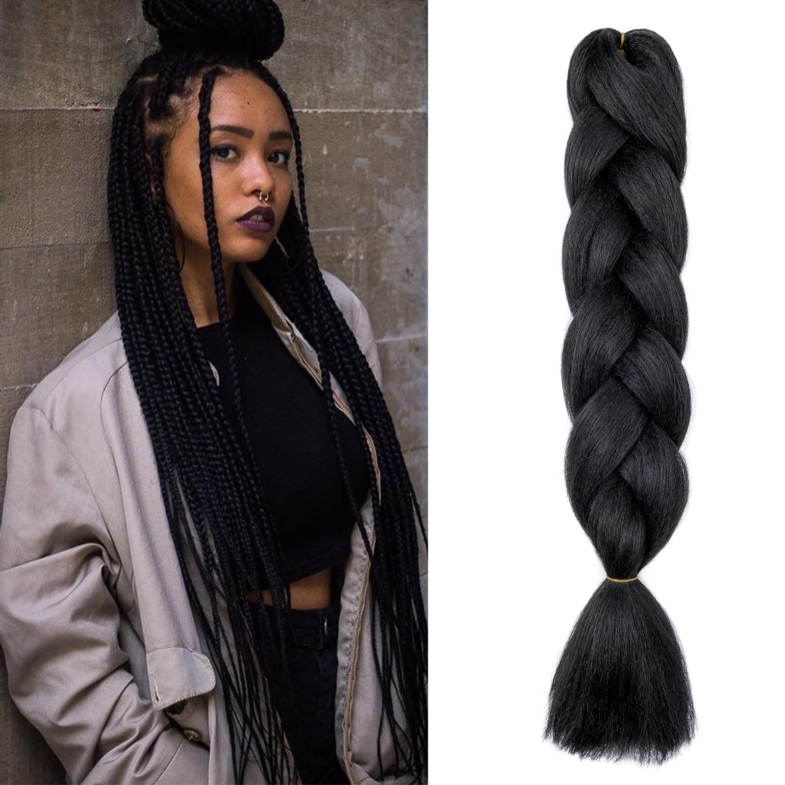 Dcbaboo Jet Black Hair Extensions for Braiding Jumbo Braiding Hair Extension 1pack 24inch Synthetic Hair Kanekalon Ombre Braids Extensions Hair Afro Crochet Twist Box Braids 100g