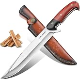 Freelander Hunting Knife with Leather Sheath, Full Tang Fixed Blade Knife | Survival Knife with Wood Handle for Outdoor, Camping, Hiking, Hunting Knife for Men