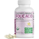Bronson Organic Folic Acid (Vitamin B9 Folate) 800 mcg Folate from Lemon Peel, 180 Tablets