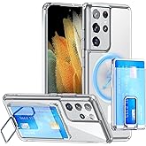 TIANNIUKE for Samsung Galaxy S21 Ultra Case with Card Holder &amp; Kickstand, Detachable Stronger Magnetic Wallet, [Compatible with MagSafe] Military Shockproof Protective Slim Phone Case Clear