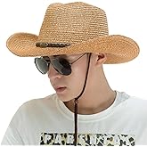 Mens Womens Western Style Cowboy Hat Wide Brim Breathable Summer Straw Hat Vintage Cowgirl Hat Shapeable Sun Hat Beach Hat