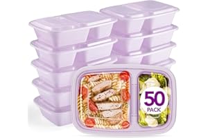 GLOTOCH EXPRESS Glotoch 50 Pack Purple Meal Prep Containers Reusable 2 Compartments, Glotoch 32OZ to Go Containers for Food, Disposable Plastic Food Containers with Lids for Microwave Dishwasher Freezer Safe