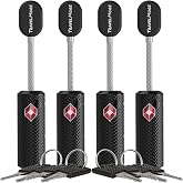TravelMore TSA Approved Locks for Luggage with Keys, Secure Travel Locks | Durable, Flexible Cable, Zinc Alloy Body, Easy to Use, Compact, for Suitcases, Backpacks, Cases, Zippers, 4-Pack, Black