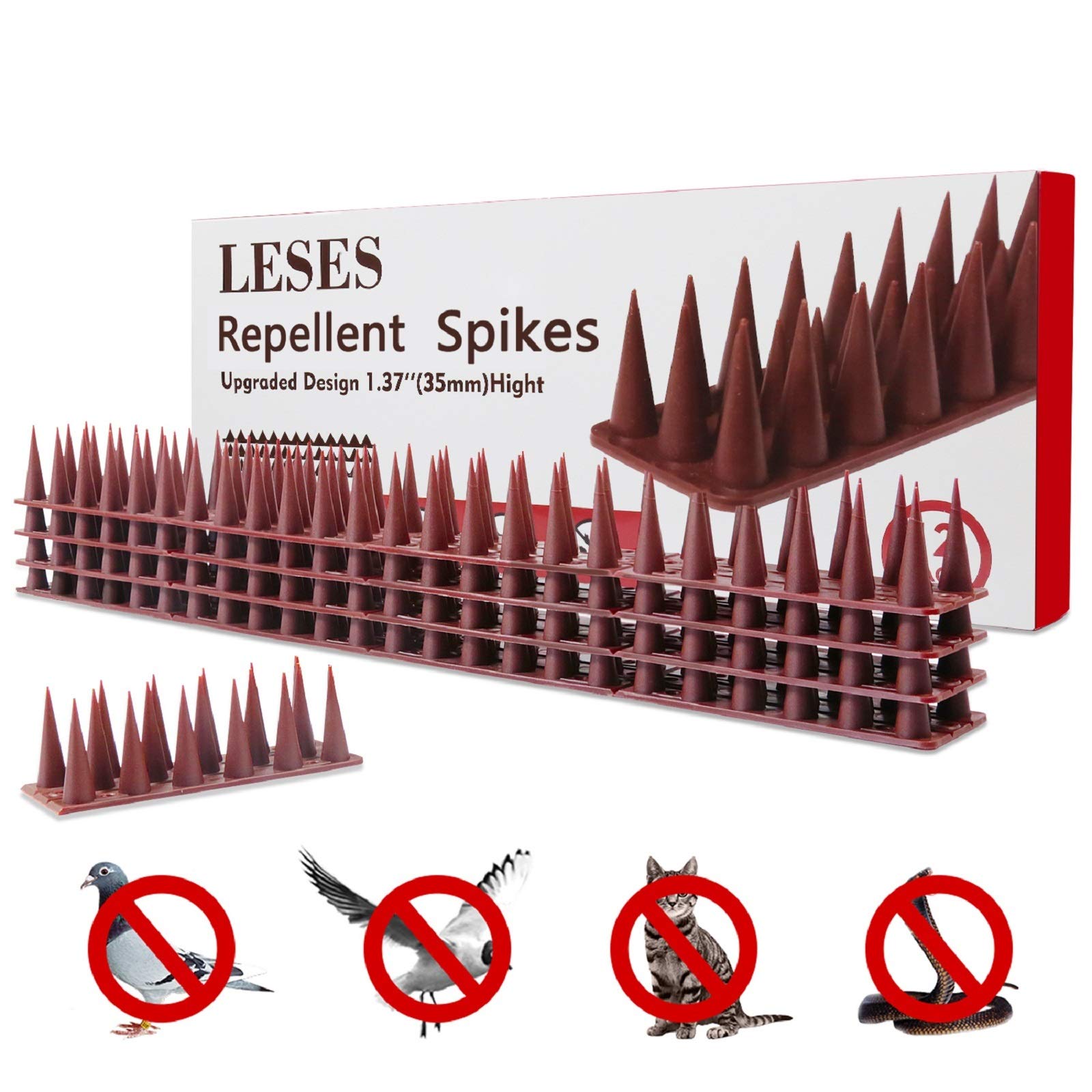 HANGOU Wall Fence Bird Spikes Deterrent Repellent Pigeon Security Anti Climb Cats Garden Defence Spikes-Pack of 12 Strips, Brown