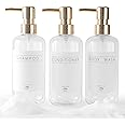 Janxin Shampoo and Conditioner Dispenser Set of 3,Modern Refillable 16oz Shampoo and Conditioner Bottles with Pump,Stylish Shower Soap Dispenser with Waterproof Labels for Bathroom(Clear)