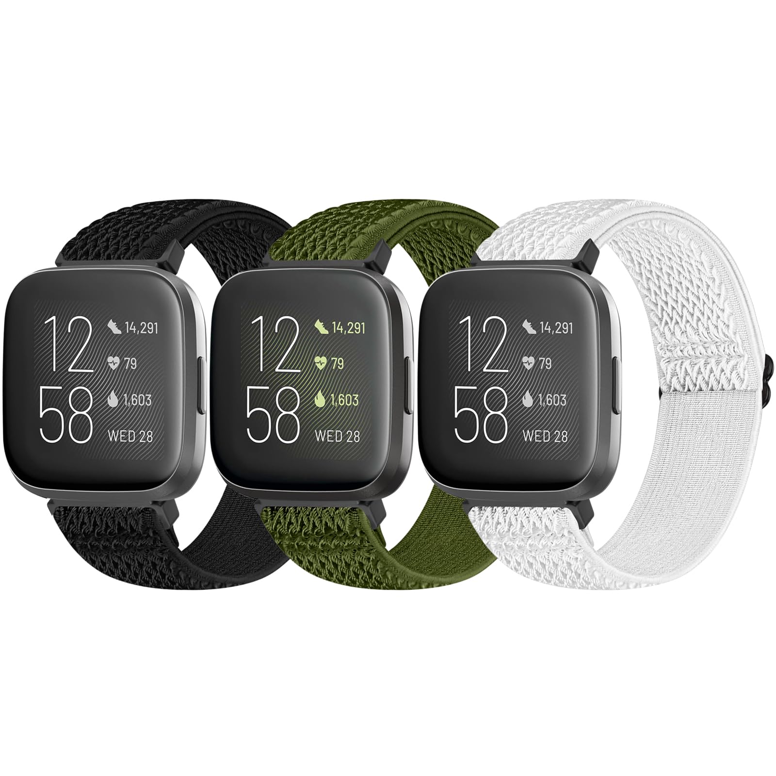 Bcuckood 3 Pack Elastic Straps Compatible with Fitbit Versa 2/Versa Lite/Versa SE, Adjustable Stretchy Watch Bands Nylon Sport Replacement Wristband for Women Men