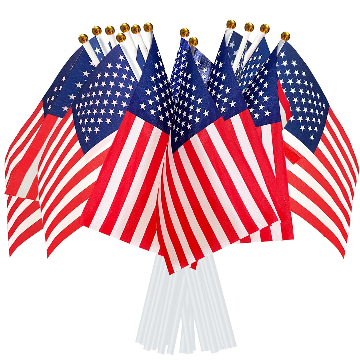AhfuLife 30pcs American USA Flags on Sticks for 4th July Decorations, Hand Held America Small Flags with 30cm White Pole for Memorial Day Veterans Day Independence Day Decorations — image 1