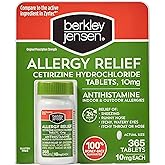 berkley jensen 24 Hour Allergy Relief (365-Count), 10 mg Cetirizine Hydrochloride Antihistamine - Fast Allergy Medicine for Indoor & Outdoor Allergies, Easy-Swallow Tablets, Compare to Zyrtec