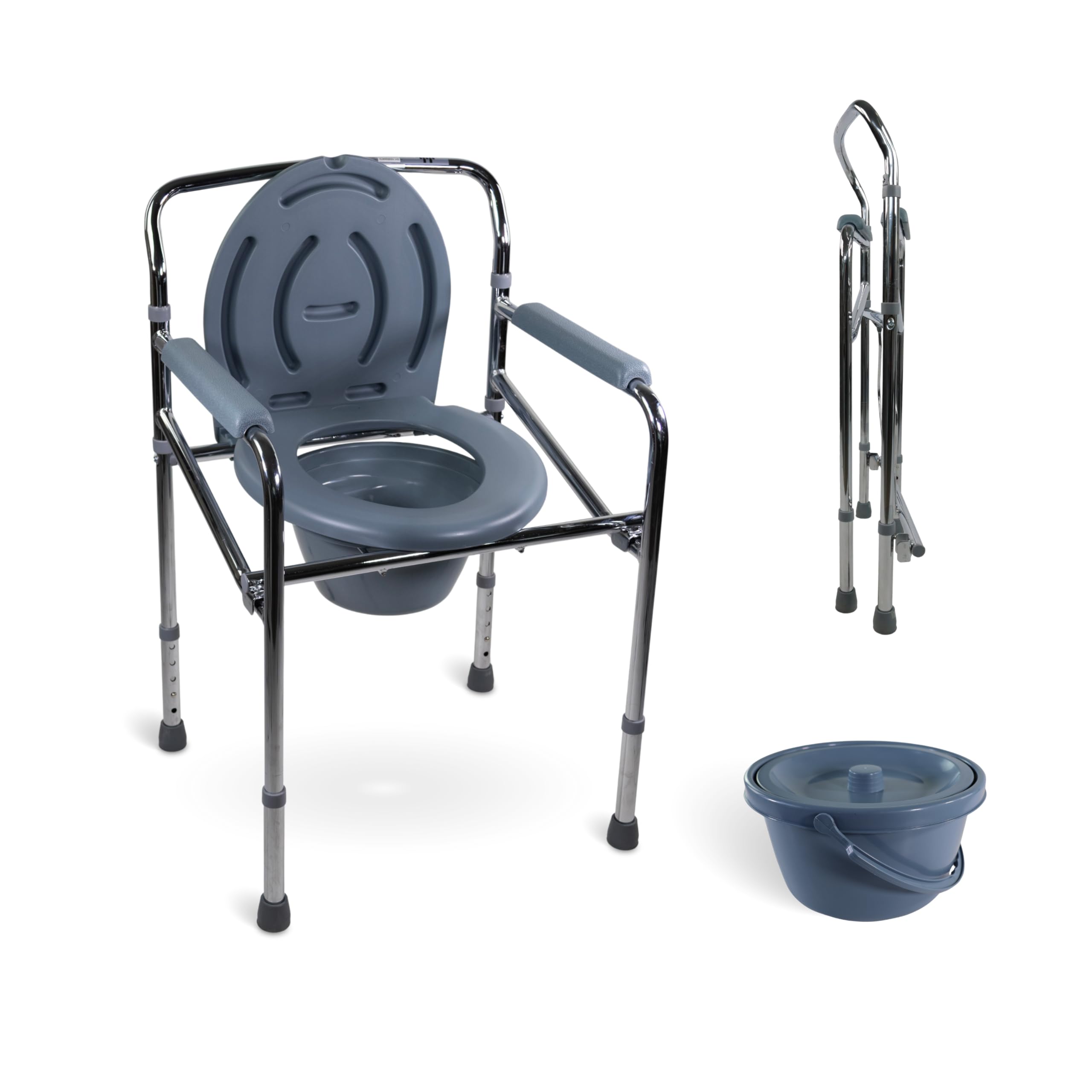 Mobiclinic, Puente, Toilet Seat Commode, WC Chair, Toilet Chair for Disabled and Seniors, Folding Commode Chair, Armrests, Ergonomic Seat, Chromed Steel, Non-Slip Rubber Tips, Lightweight
