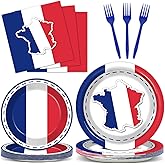 gisgfim 96Pcs France French Flag Party Supplies Paper Plates Napkins France Flag Party Tableware Set National Theme Party Decorations Favors for French Family Gathering Birthday Dining Serves 24