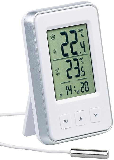 PEARL Außenthemperaturmesser: Digitales Innen- und Außen-Thermometer mit Uhrzeit und LCD-Display (innen Außenthermometer)