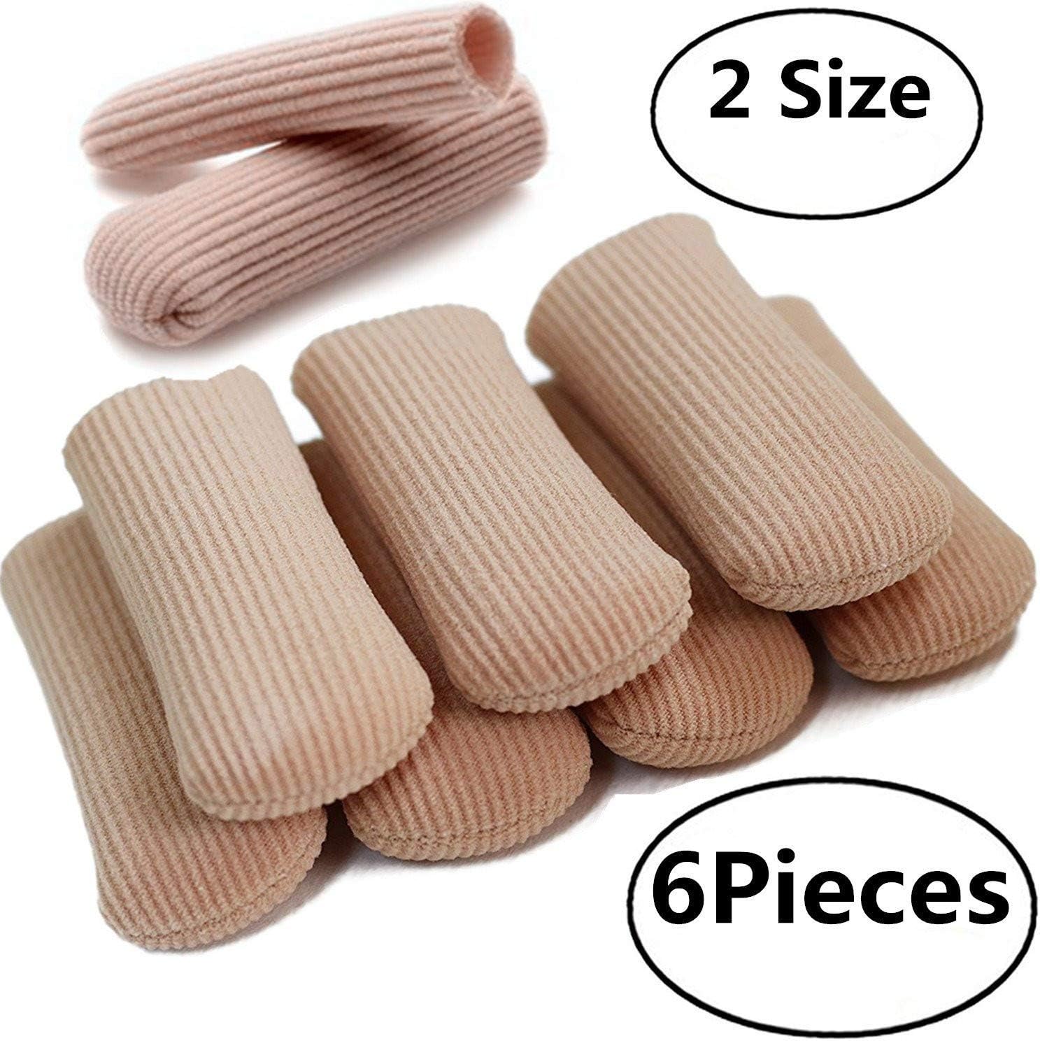 Toe Caps Closed Toe Fabric Sleeve Protectors with Gel Lining, Prevent Corn, Callus and Blister Development Between Toes, Soften and Soothe the Skin 6 Pieces 2 Different Sizes of 2.78” (Toe Caps)