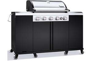 BRANDMAN GRILLS SINCE 1987 Brand-Man Propane Gas Grill Island Outdoor Kitchen & Storage Cabinets, 52000 BTUs Stainless Steel Burner Patio Cooking BBQ Grill with Side Burner - Natural Gas Convertible, Black (5 Burner)