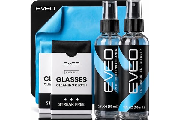 EVEO Eyeglass Cleaner Spray - Glasses Cleaner No Streaks Technology & Microfiber Cleaning Cloth - Glasses Cleaning Kit, Eye G