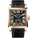 AGELOCER Mechanical Watch, Square Automatic Self Wind Men's Watch Calendar Luminous Retro Rome Dial Men's Wrist Watches