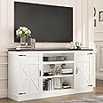 Hlivelood 66" Farmhouse TV Stand with Power Outlets for 75 65 Inch TVs, 33" Tall Entertainment Center with Storage Cabinets w/Adjustable Shelves, Rustic Large TV Media Console for Living Room, White