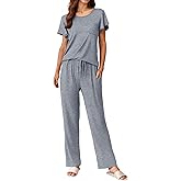 Ekouaer Pajamas for Women Set 2 Piece Comfy Loungewear, Lightweight Pjs Sleepwear, Short Sleeve Top & Long Pants with Pockets