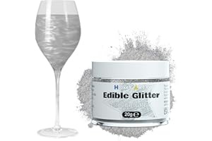 HOMY ARTY Silver Edible Glitter - 20g, Luster Dust Edible Glitter for Cocktails, Vegan Drink Glitter, Edible Glitter Dusting Powder for Cake, Chocolate, Candy - Silver Grey