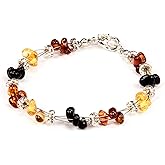 AMBERAGE Natural Baltic Amber Bracelet – Multicolor Buckwheat Amber Pieces, Adjustable 18–21 cm, Handmade on Three Wires, Lightweight Natural Gemstone Jewelry